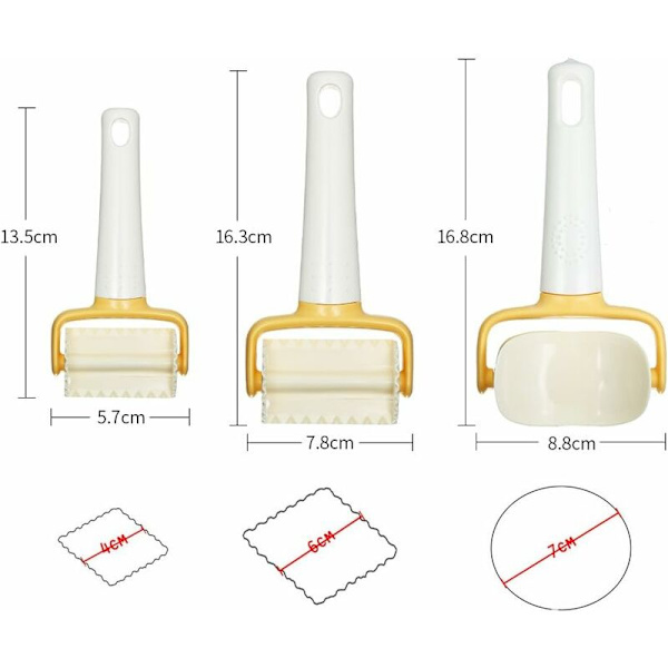 Sæt med 3 stk. form til kiks i plast, rund firkantet udstikker, kagerulle 4 cm/6 cm/7 cm konditorværktøj med blondeudstikker