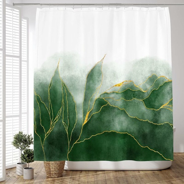 Grøn og guld ombre marmor bruseforhæng, moderne badeværelseskunstindretning, smaragdgrønt og guld stof, vandtæt polyester 72x72 tommer
