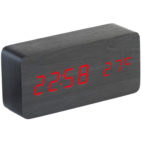Kvadratisk träbordsur LED digital display väckarklocka temperaturdisplay klocka för sovrumsdekoration klocka brun