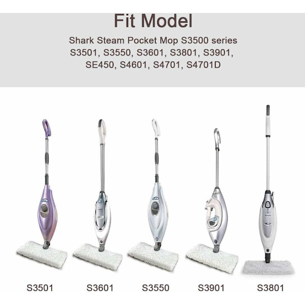 5-pack moppkuddar för Shark S3501 S3550 S3601 S3601D S3801 S3801CO S3901 S2901 S2902 S4601 S4701 SE450, mikrofiberångmopp, återanvändbar