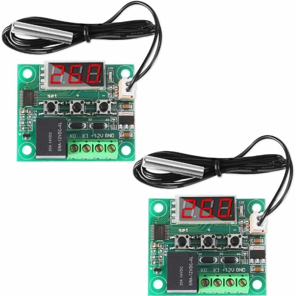 2 stk. 12V temperaturstyringsmodul, display digital termostatmodul med vandtæt NTC-probe -50110℃, elektronisk temperaturstyringsmodul S