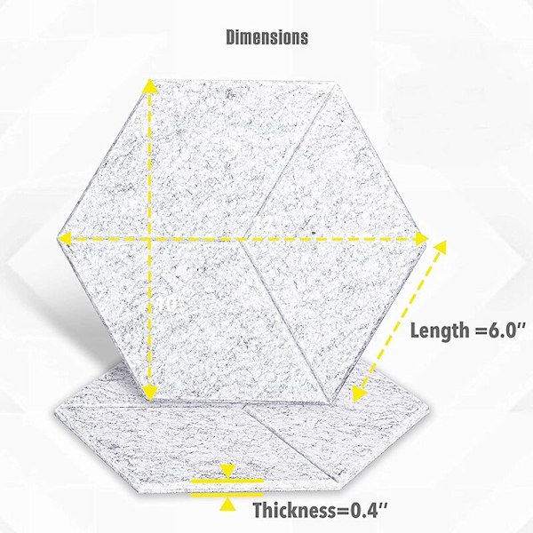 12 stk. Sekskantede Akustiske Skumpaneler Lyddempende Paneler for Lydbehandling, Fasede Kantfliser for Ekko Bassisolasjon