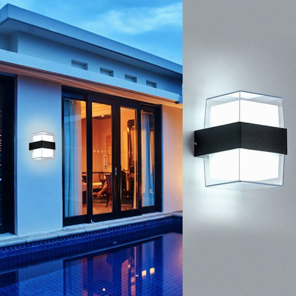 1 kpl 12W LED-ulkoseinävalaisin, viileän valkoinen lamppu seinävalaisin, vedenpitävä IP65, sopii puutarhoihin, terasseille ja ulkoseinille 10 x 10 x 13,5 cm -