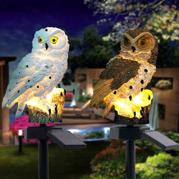 Solcelled Hagelampe, 2 stk Utendørs Solcellelys Hagedekorasjon Vanntett Lampe Hage Hagelamper Ugle Design (Hvit) HIASDFLS