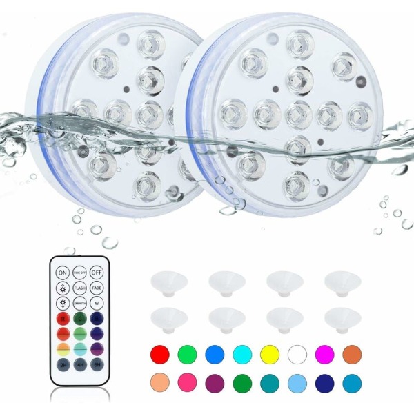 Vanntett LED-lys, nedsenkbare LED-bassenglys med fjernkontroll (RF), 16 farger, RGB LED-lys for akvarium, svømmebasseng og festdekorasjon
