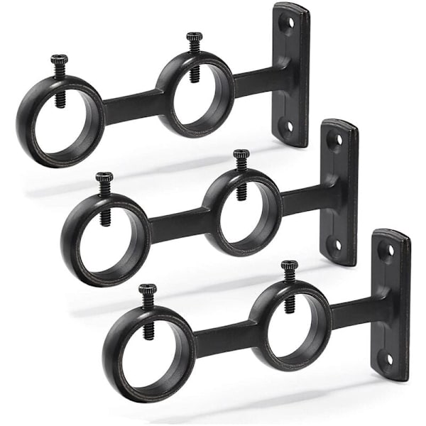 Gardinstangbrakett, 3 stk dobbel gardinstangbrakett, dobbelstangbraketter kroker for soveromsgardinstenger