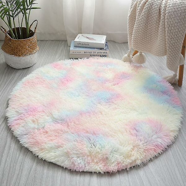 Nordisk Regnbue Tie-Dye Plys Tæppe Rundt Blødt Fluffy Regnbue Tæppe