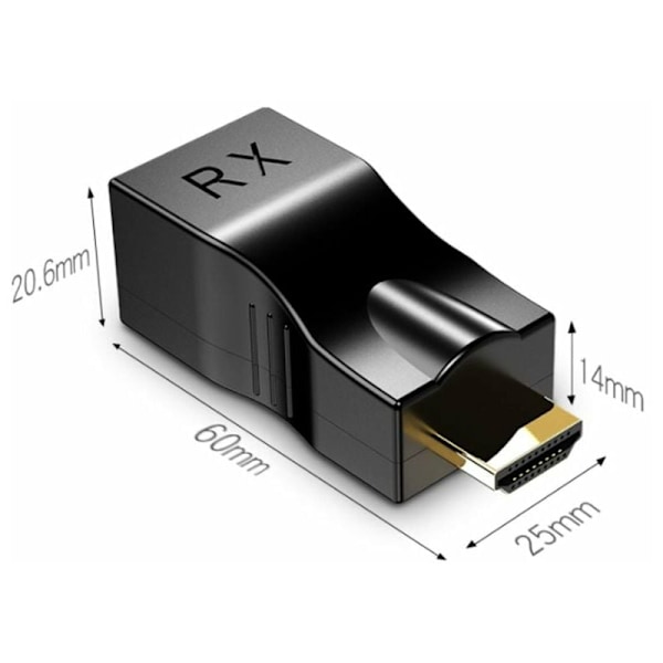 HDMI-förlängare, HDMI till RJ45 nätverkskabel förlängare omvandlare repeater, 30M HDMI till RJ45 nätverkskabel förlängare omvandlare adapter repeater över Cat 5