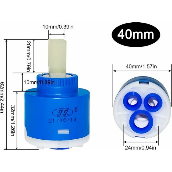 Keramisk patron Keramisk patron 40 mm Indre styreenhed udskiftningspatron Blandingsbatteripatron til badeværelsesblandingsbatteri Blå (40 mm)-