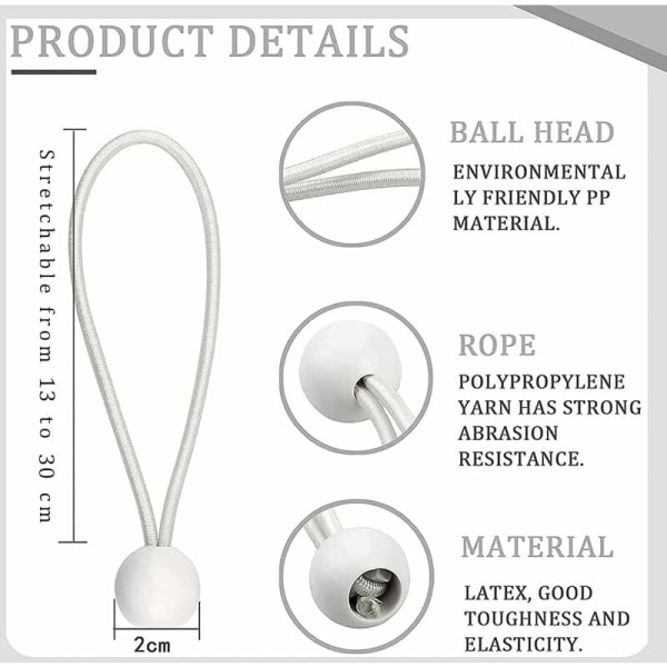 Pack of 50 Elastic Tensioner Bungee Cords with Balls Elastic Bungee Bungee Elastic Balls for marquees, tents, banners and tarpaulins