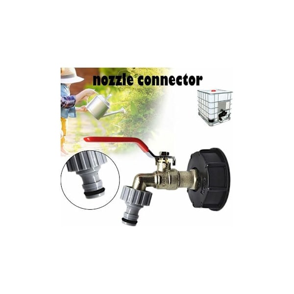 1000L S60X6 IBC Tank Tap Connector med 1/2 Slangekobling, Tømningsadapter, for Hagekran, for Tankadapter (1 stk)