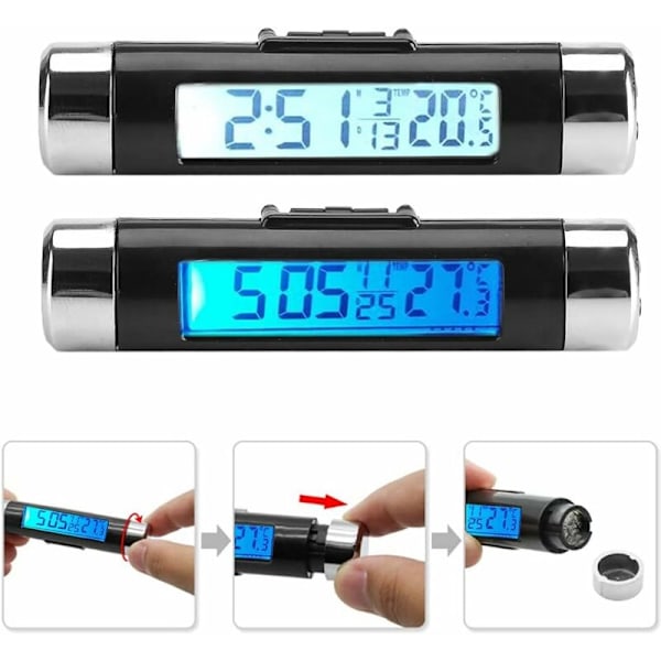 Bil LCD Digital Clip Termometer Digital Klocka LED Bil Klocka Termometer Fordon Instrumentbräda Klocka