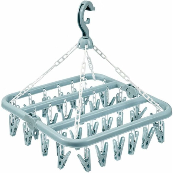 Sock Drying Rack Laundry Hanger med 32 klämmor för strumpor torktumlare hopfällbar klädnypor underkläder torktumlare klädnypor för handdukar behåar handskar hattar blå