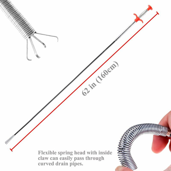 160 cm fleksibel klo-griper for arbeid i trange rom, avløpsslange, brukes til å gripe hår, avfall, til og med viktige ting fra kloakk, vask, toalett