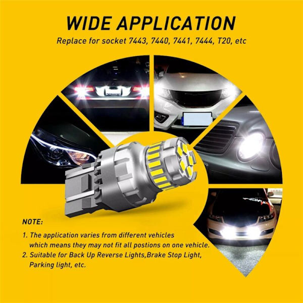3X Auton T20 7440 W21W LED Canbus Peruutusvalot W21/5W 7443 Polttimo Jarruvilkku 6500K Super Takavalo