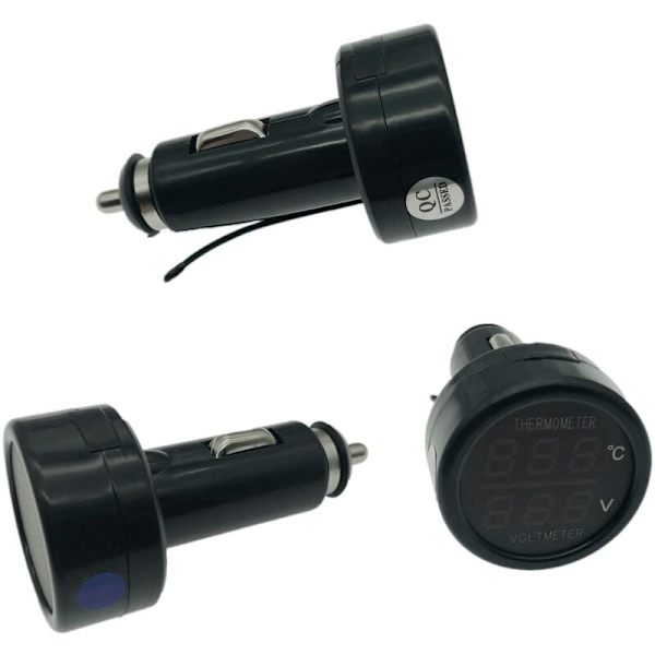 2 i 1 Voltmeter + Termometer Bil Auto Lastbil Bus Motorcykel Batteri Spænding Digital Temperatur Monitor Indikator Måler Test med Dobbelt LED Display,