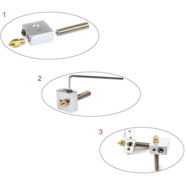 3D-skrivardel 0,4 mm munstycke för extrudering + 1,75 mm rör + värmeblock för MK8 3D-skrivartillbehör