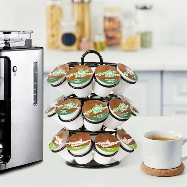 Kaffepodholder, Kaffeoppbevaring Kompatibel med K-Kopper (27 Pods), 360 Graders Rotasjon, Svart