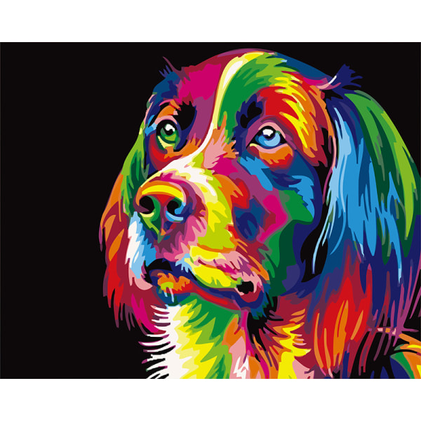 Digitalt maleri til børn og voksne, DIY digitalt malesæt til børn begyndere, rammeløst lærredsmaling, farverig hund 40*50cm
