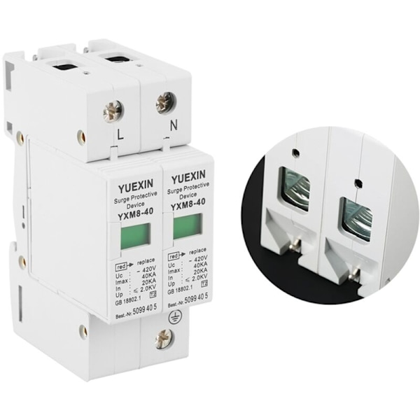 1 stk 220V 2P 40KA Lavspændings Overspændingsbeskytter Arrester Enhed