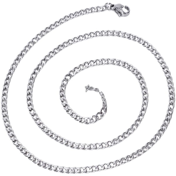 Smyckekedja för kvinnor, Halsband i rostfritt stål, Silver - bredd 3 mm - längd 55 cm