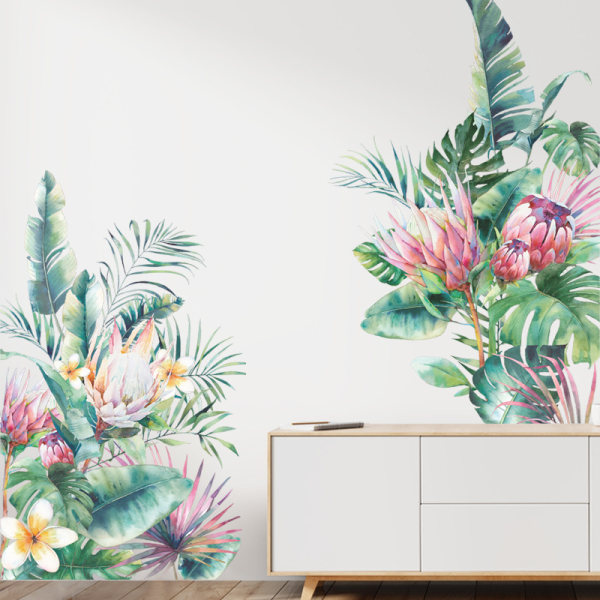 2-delt wallstickers selvklæbende tropiske blade blomstret soveværelse stue dekoration tapet 30 x 90 cm