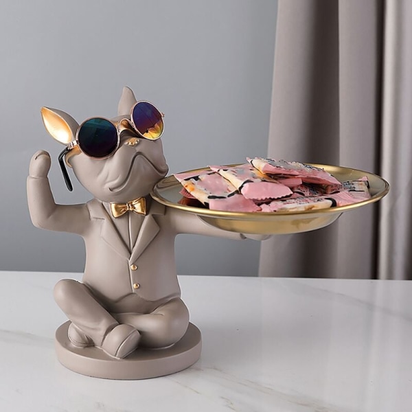 Stue Dekor Briller Bulldog Skulptur Dyr Figurer Ornament Statue Bord Dekorasjon Bulldog Fruktfat, C