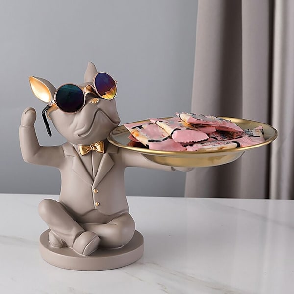Stue Dekoration Briller Bulldog Skulptur Dyr Figurer Ornament Statue Bord Dekoration Bulldog Frugt Fad, C