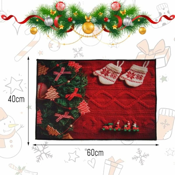 Dørmatte til jul, julematte, dørmatte 40x60 cm, inngangsteppe til hjemmet, julemønster, juleinnredning til inngang bad