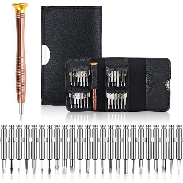 Mini Precision Screwdriver 25 in 1 Tarkkuusruuvimeisselikokoel Korjausvälineet, Ruuvimeisselivälineet Nahkakotelo iPhone, Matkapuhelin, Kannettava tietokone, Kello
