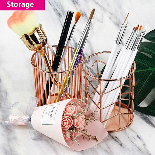 Rose Gold -säilytysputki, Metalli Kynäpidike, Rose Gold Kynäpidike, Monitoiminen Kynäpidike, Ontto Pyöreä Työpöydän Säilytysastia Kynille, Markerille, Gel-kynille, Meikkisiveltimille, Sakseille