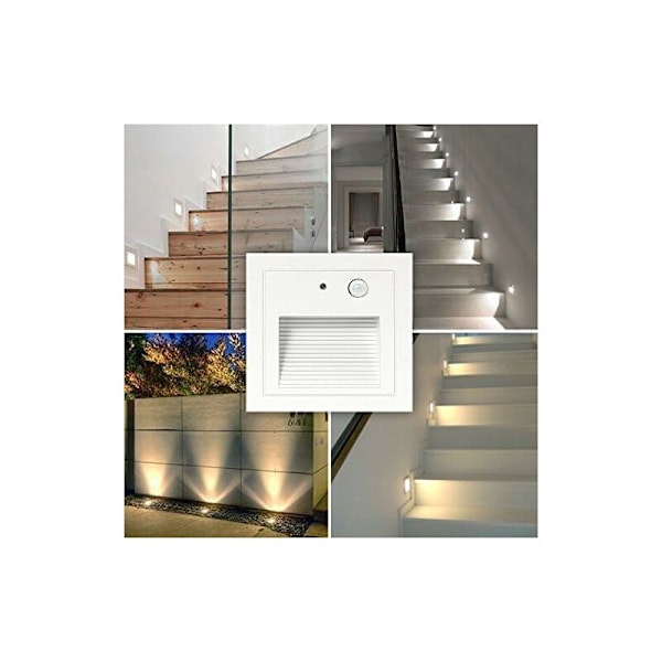 LED Nedfelt Vegglampe 3W Vegglampe Trappetrinnlys Lampe Bevegelsessensor Gulv Nedfelt Lys Trappelys Hall Lampe 2800K Varmt Hvit HIASDFLS