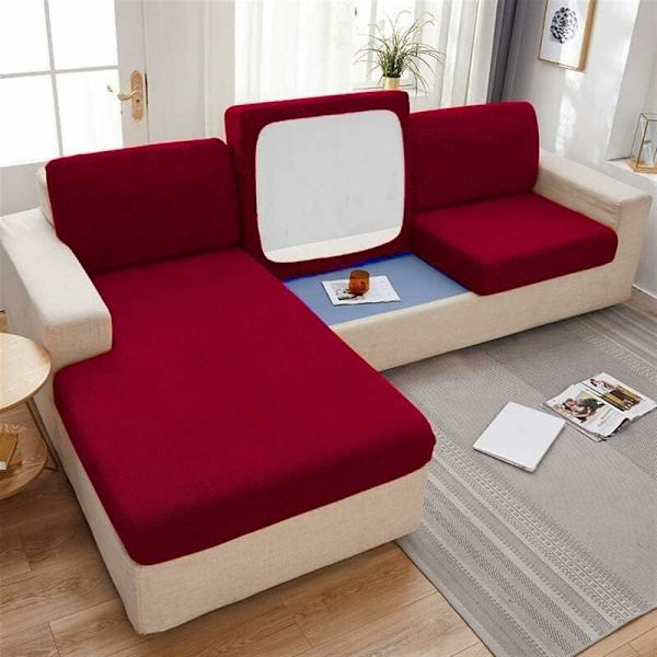 Hörnsoffa Stretch Sitsdynaöverdrag Möbelskydd Dammskyddande Soffaöverdrag Vinröd, 1 Sits (50-63cm)