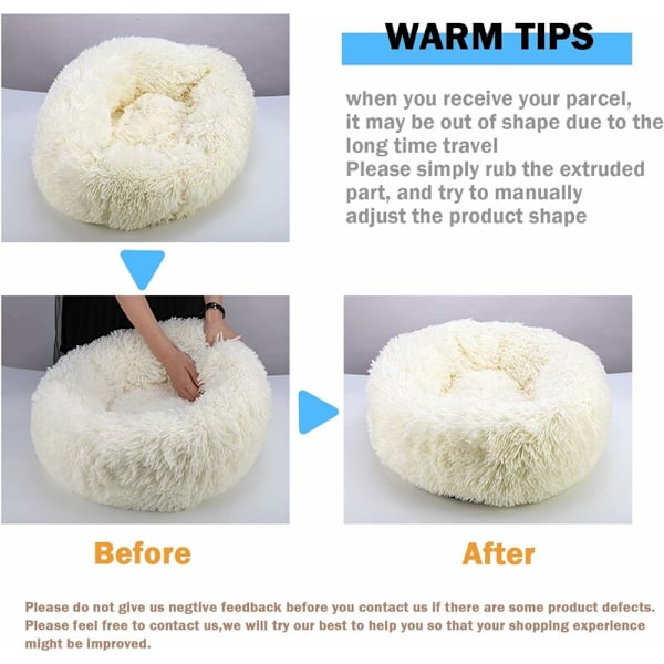 Rund Blød Katte- og Hunde seng - Plys Soothing Anti-Stress Katte- og Hunde pude, Vaskbar Behagelig Donut Seng til Lille Mellemstor Hund Kat (Grå, 60 cm)