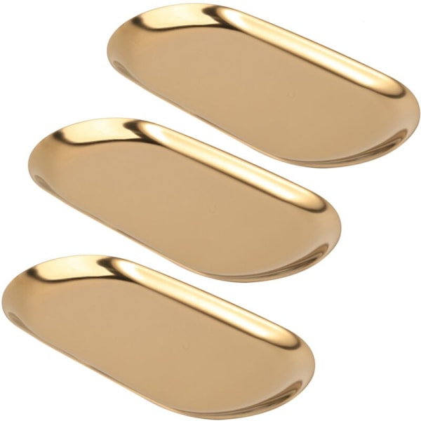 3X Guld Metal Opbevaringsskuffe Oval Frugtfad Prikkede Små Genstande Display Spejl