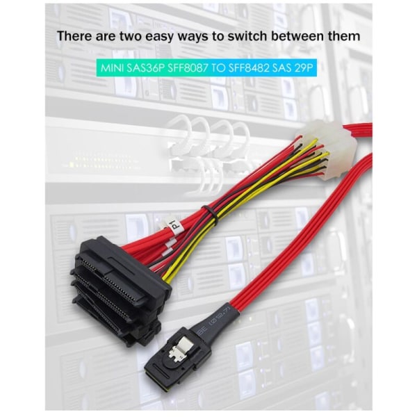 Mini SAS36P SFF 8087 - SAS29P SFF-8482 -kiintolevyjohto, siirtokaapeli, MINI SAS -datakaapeli, 1 m