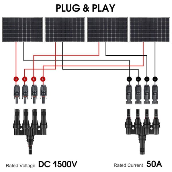 4 til 1 solpanel stik T-stik stik kabel splitter kobling til solpaneler 2 par