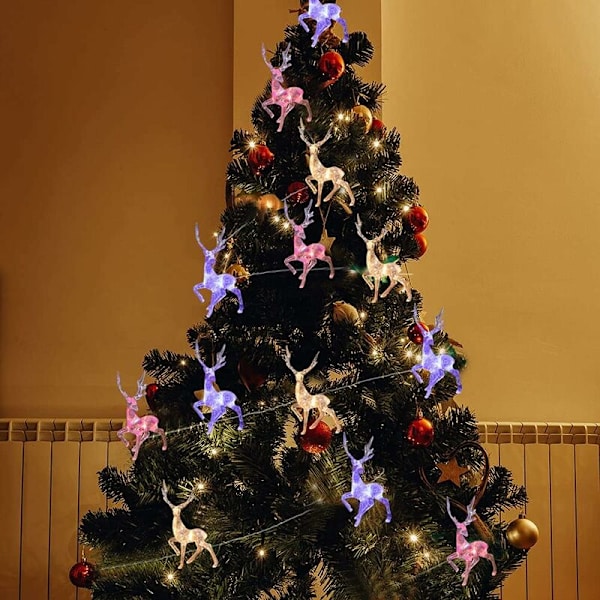 Gardinstrenge, Juletræ Lys Garland, 3M 20 LED Batteridrevet Jule Ren Lys, Jule Hjorte Lys Garland, Indendørs og Udendørs