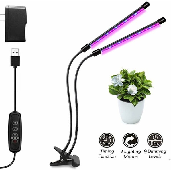 LED Vækstlys med Forsinkelsesfunktion 3 Tilstande 9 Lysstyrke 360° Dæmpbar Justerbar Plantelys til Indendørs Planter Hydroponik Havebrug Drivhus (20W