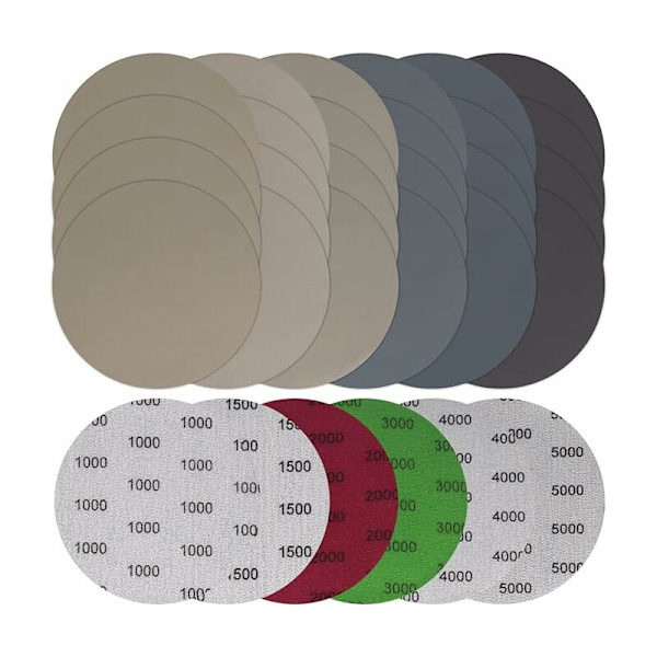 24 x 125mm Runde Slibeskiver - Vådt og Tørt Sandpapir - Nem at Installere