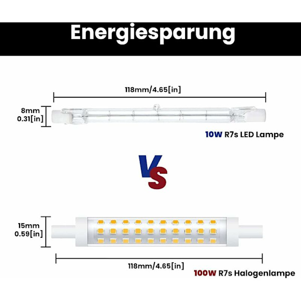 2-pakning 10W R7s 118mm LED-pære Dimbar Varmt Hvit 3000K 100W Halogen Ekvivalent Lineær Dobbel Endet Reflektor Flomlys for Hage, Offentlig, Co