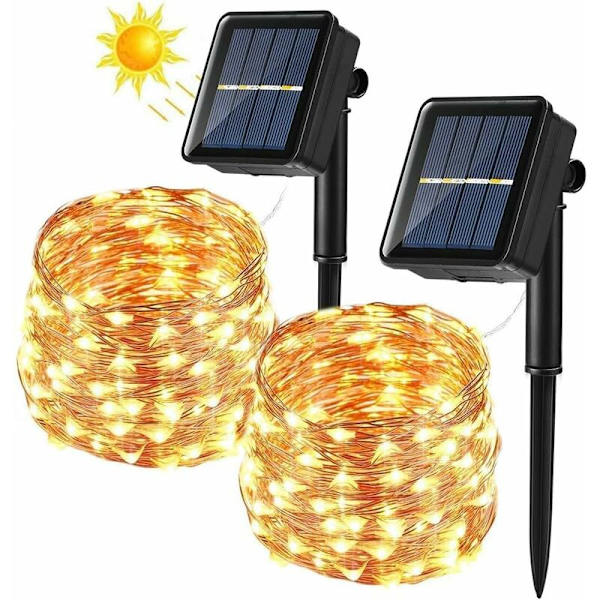 [2-pack] Solcellsdrivna ljusslingor, 12M 100 LED Utomhus Solcellsdrivna Ljusslingor, 8 Ljuslägen Vattentät Koppartrådsdekoration för Trädgård Patio Innergård Sovrum