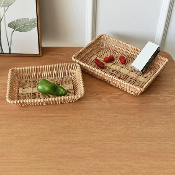 Set med 3 flätade brödkorgar i rotting, stapelbara fruktkorgar för servering av mat, display, hemmakök, restaurang, utomhus