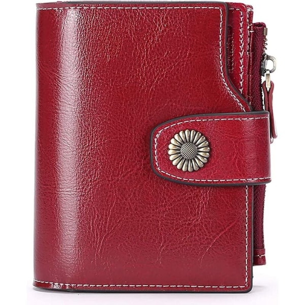 Kort plånbok i äkta läder för kvinnor RFID-blockerande damplånbok