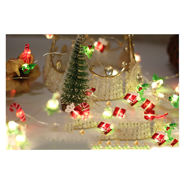 Juletræslyskæde, 2M, 20 LED, med Timer, Batteridrevet, Varmt Hvidt, Sølvtråd til Juletræ, Hjemmedekoration - Elg