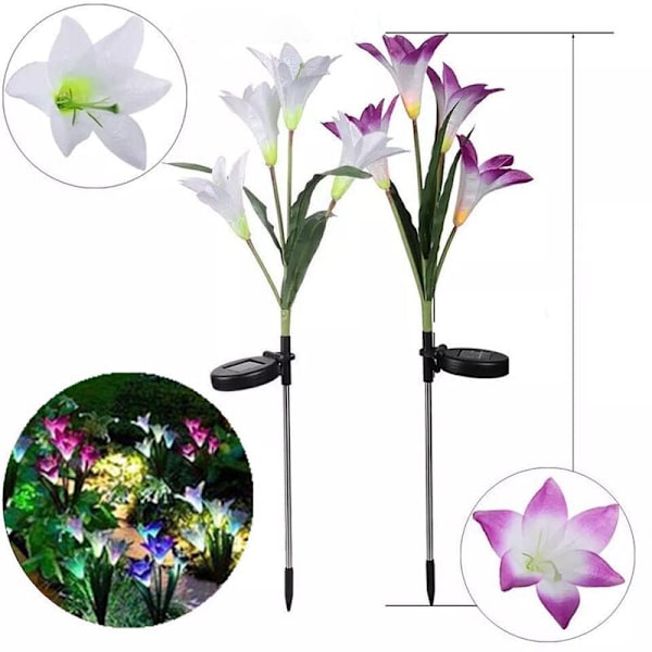 4-pack solcellslampor för trädgårdsliljor, 4 LED-lampor med flera färger för solcellslandskap