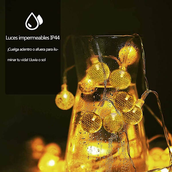 LED-lyskjede, varm hvite LED-kulelyskjeder har 8 blinkende moduser og kan byttes automatisk, 6 meter 30 LED-lys vanntett -