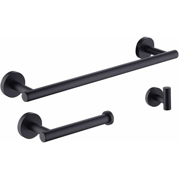 by Amazon Sort af Badeværelsestilbehør i Sort 3 Dele Håndklædeholder Toiletpapirholder Frakkeholder Væghængt 304 Rustfrit Stål Mat Sort, LA20BKDG-32-DENU
