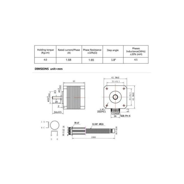 2 st 12V 42mm 1,8 graders NEMA17 2-fas stegmotor för 3D-skrivare CNC-robot