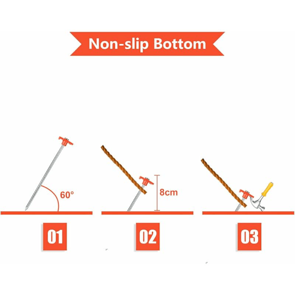 8 x 250MM Holdbare teltplugger i stål, teltplugger for camping med plastfeste for teltnagler, 10 stk - Oransje